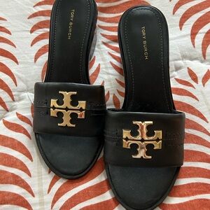 Tory Burch Black and Gold Slide Sandals